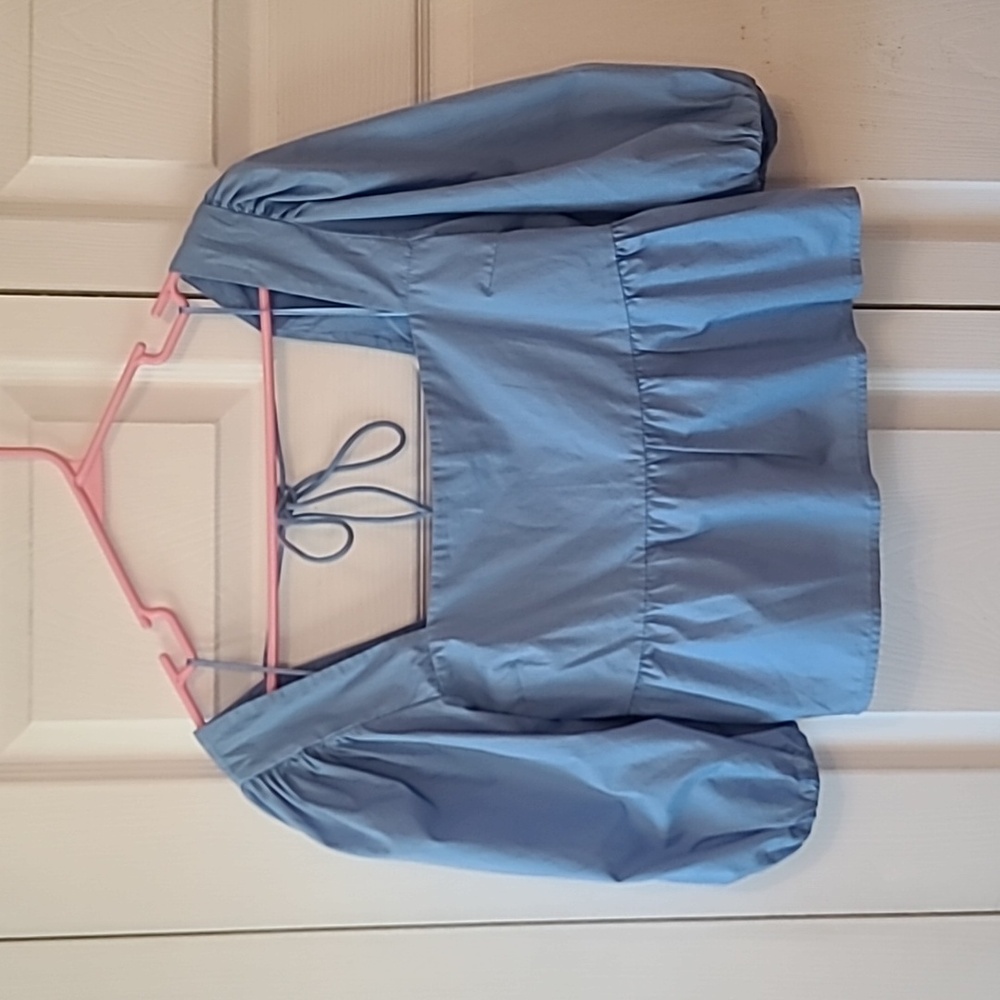 Abercrombie & Fitch blue poplin puff sleeve square neck women's top size small